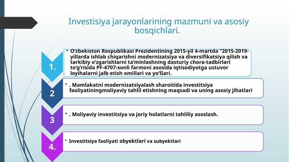 Investisiya jarayonlarining mazmuni va asosiy bosqichlari