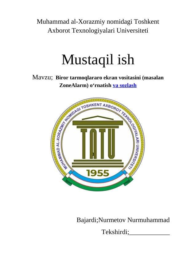 Biror tarmoqlararo ekran vositasini (masalan ZoneAlarm) o‘rnatish va sozlash
