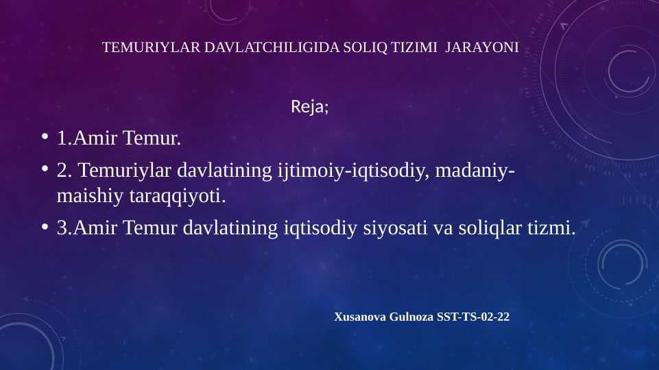 Temuriylar davlatchiligida soliq tizimi  jarayoni
