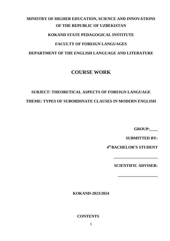 TYPES OF SUBORDINATE CLAUSES IN MODERN ENGLISH