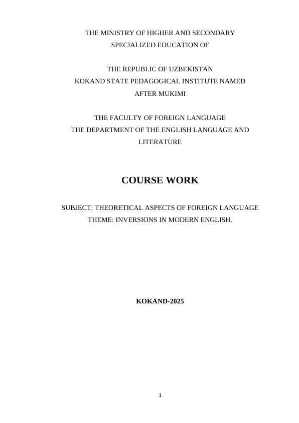 INVERSIONS IN MODERN ENGLISH.
