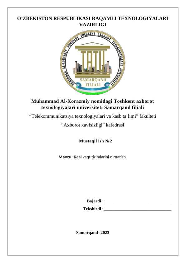 real vaqt tizimlarini o'rnatish