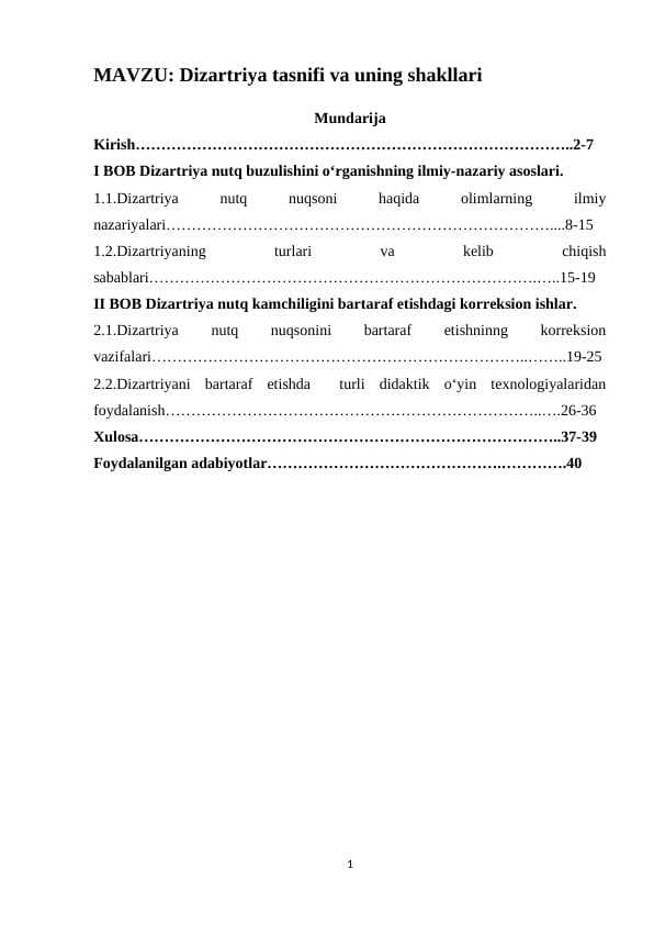 Dizartriya tasnifi va uning shakllari