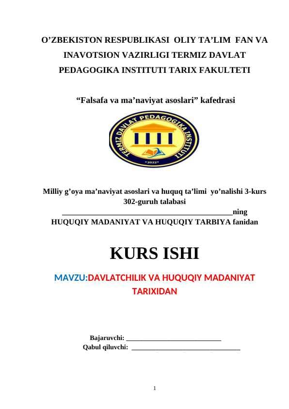 DAVLATCHILIK VA HUQUQIY MADANIYAT TARIXIDAN