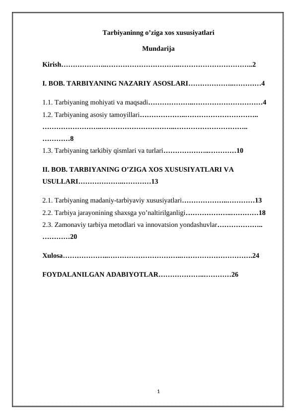 Tarbiyaning o'ziga xos xusiyatlari