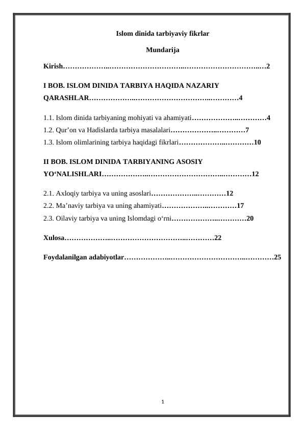 Islom dinida tarbiyaviy fikrlar