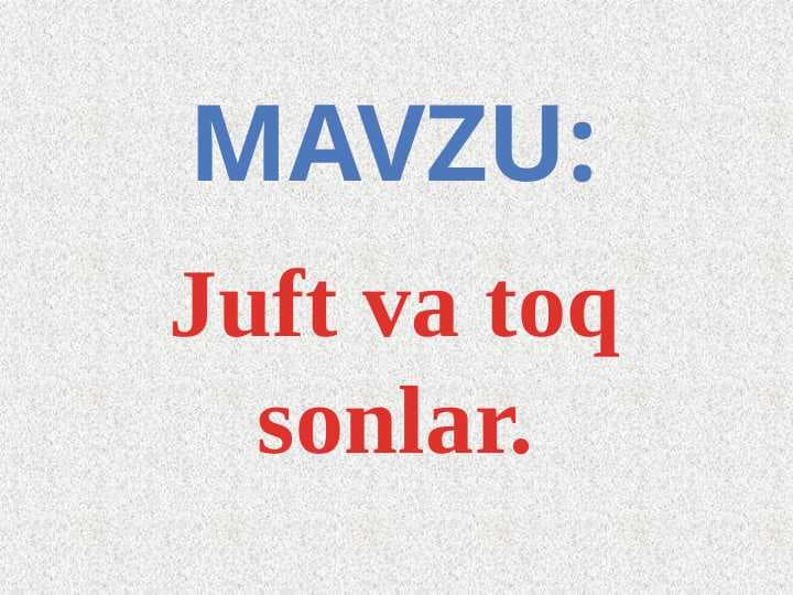 Juft va toq sonlar