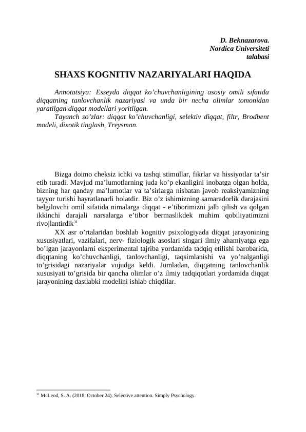SHAXS KOGNITIV NAZARIYALARI HAQIDA