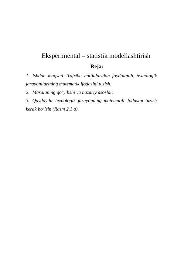 Ekspеrimеntаl – stаtistik mоdеllаshtirish