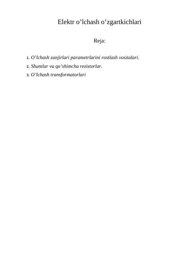 Elektr o’lchash o’zgartkichlari