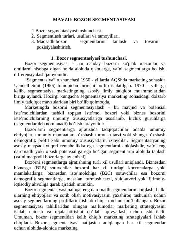 BOZOR SEGMENTASIYASI