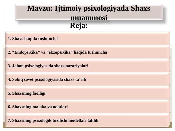 IJTIMOIY PSIXOLOGIYADA SHAXS MUAMMOSI