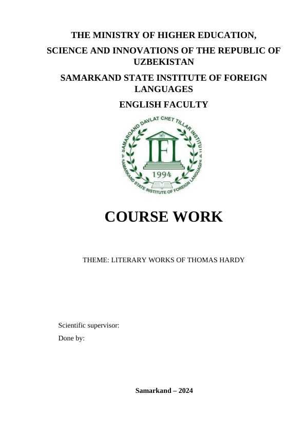 LITERARY WORKS OF THOMAS HARDY