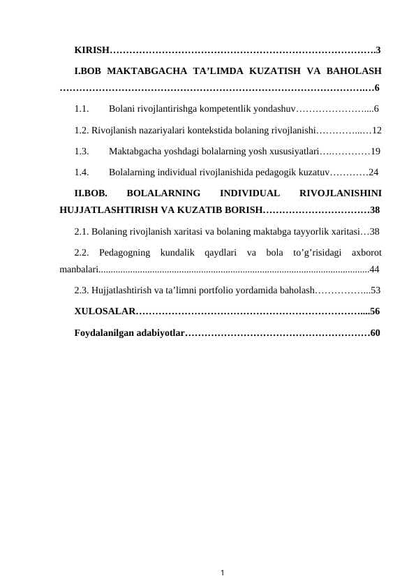 Maktabgacha ta'limda kuzatish va baholash