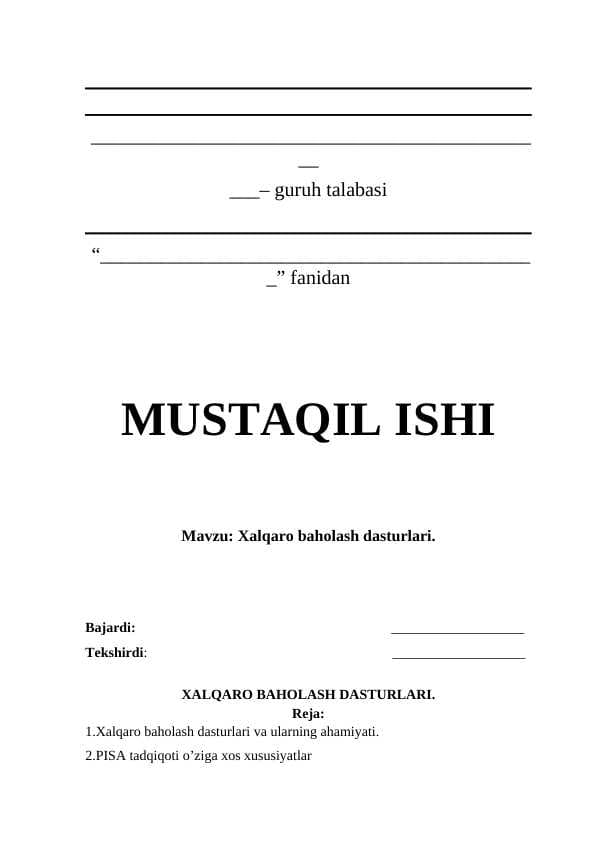 Xalqaro baholash dasturlari | Mustaqil ish