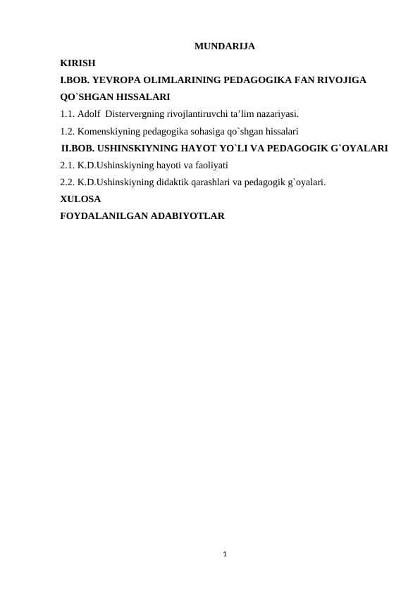 USHINSKIYNING HAYOT YO`LI VA PEDAGOGIK G`OYALARI