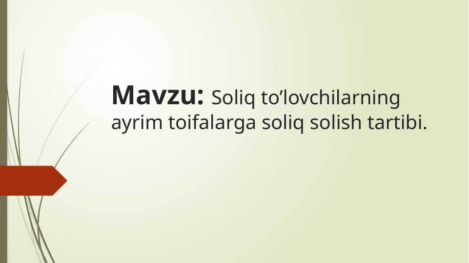 Soliq to’lovchilarning ayrim toifalarga soliq solish tartibi