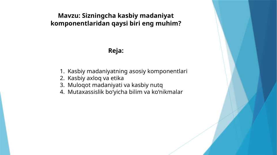 Sizningcha kasbiy madaniyat komponentlaridan qaysi biri eng muhim?
