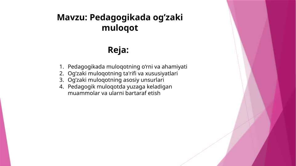 Pedagogikada og’zaki muloqot
