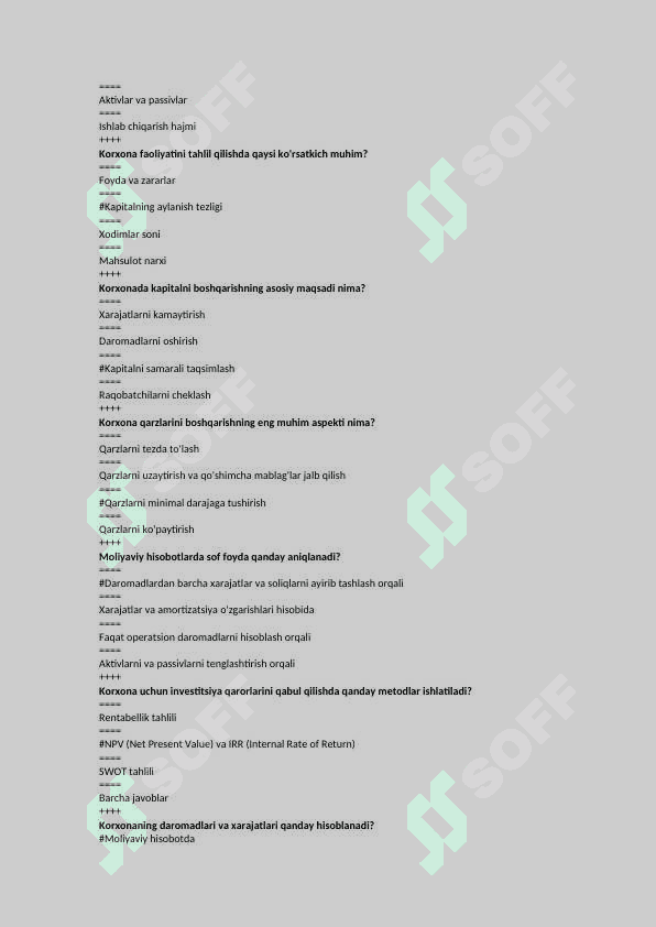 Korxona Boshqaruvi fanidan 200 ta test javoblari bilan_HEMIS uchun