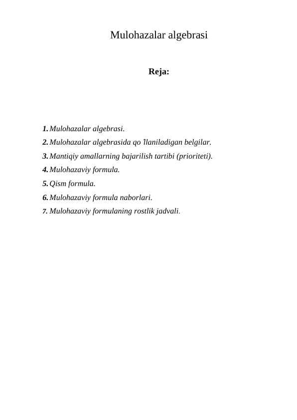 Mulohazalar algеbrasi