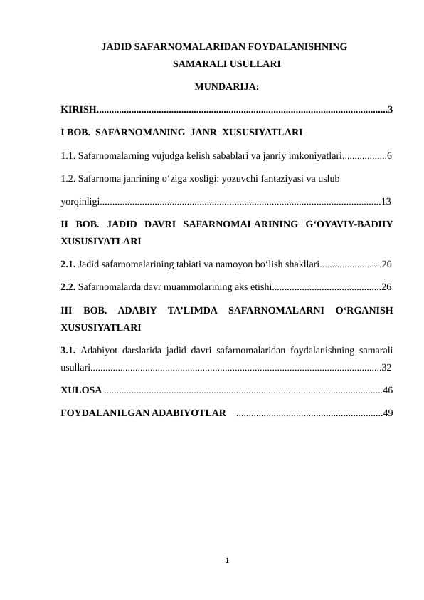 JADID SAFARNOMALARIDAN FOYDALANISHNING             SAMARALI USULLARI