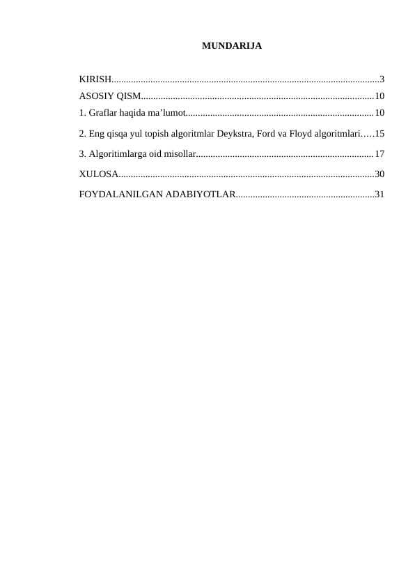 Kurs ishi Eng qisqa yul topish algoritmlar Deykstra, Ford va Floyd algoritmlar