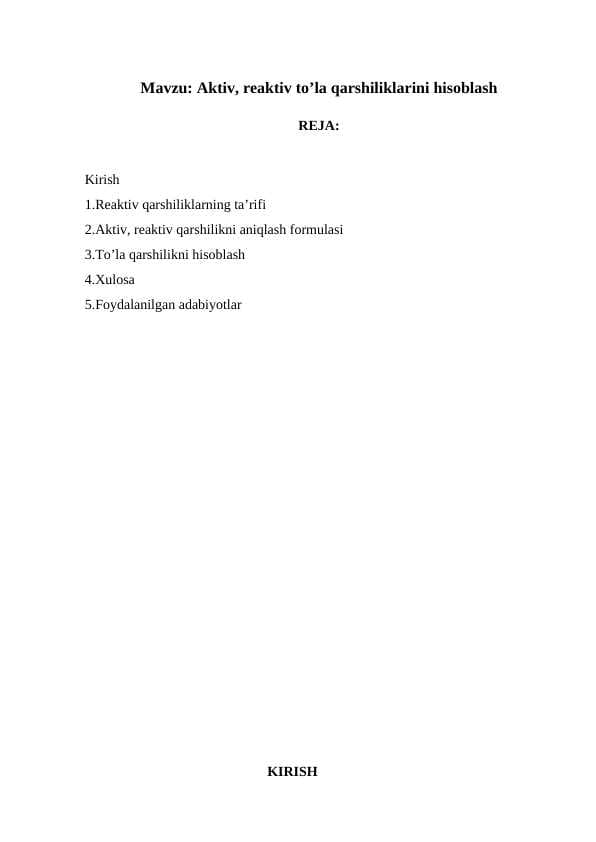 Aktiv reaktiv to'la qarshiliklarni hisoblash