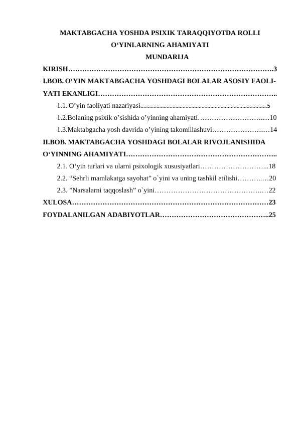 MAKTABGACHA YOSHDA PSIXIK TARAQQIYOTDA ROLLI O‘YINLARNING AHAMIYATI