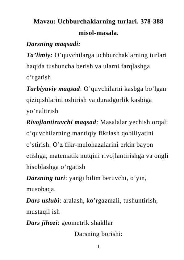 Uchburchaklarning turlari. 378-388 misol-masala