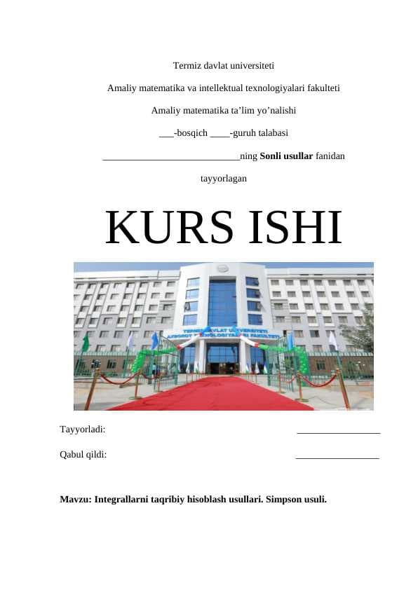 Integrallarni taqribiy hisoblash usullari. Simpson usuli.