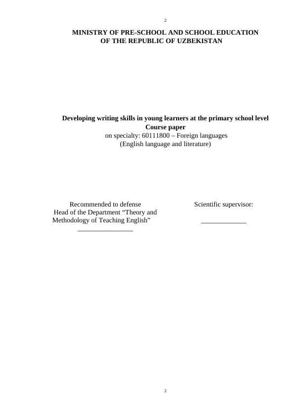 Developing writing skills in young learners at the primary school level
