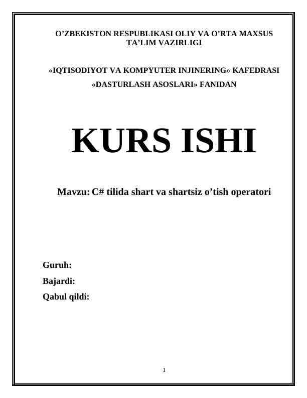 C# tilida shart va shartsiz o’tish operatori