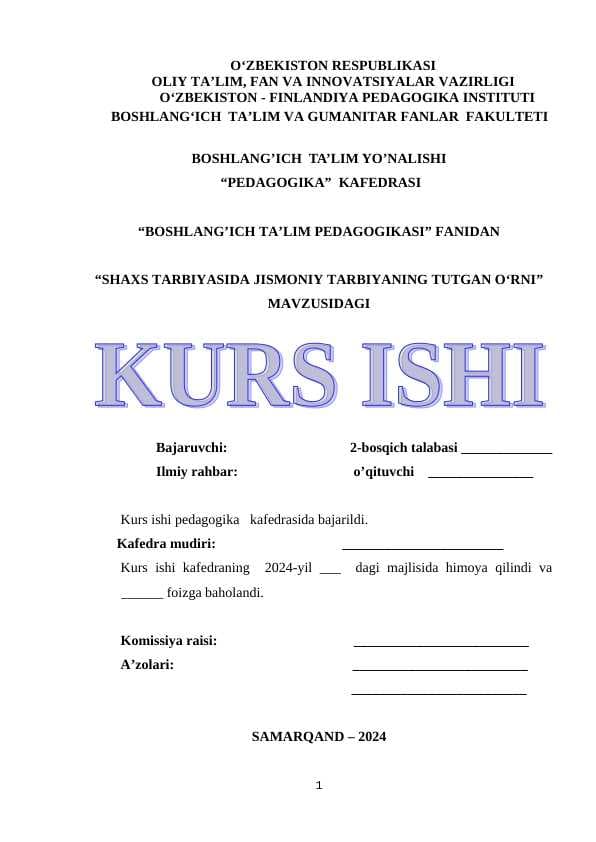 SHAXS TARBIYASIDA JISMONIY TARBIYANING TUTGAN O‘RNI