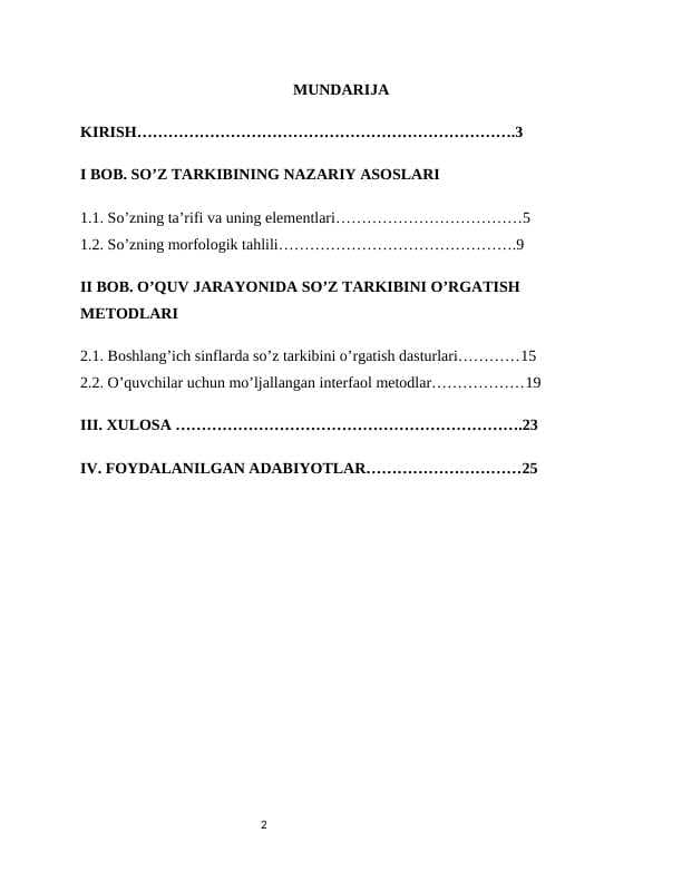 Boshlangʻich sinflarda ʼʼSoʻz tarkibini oʻrgatish metodikasi