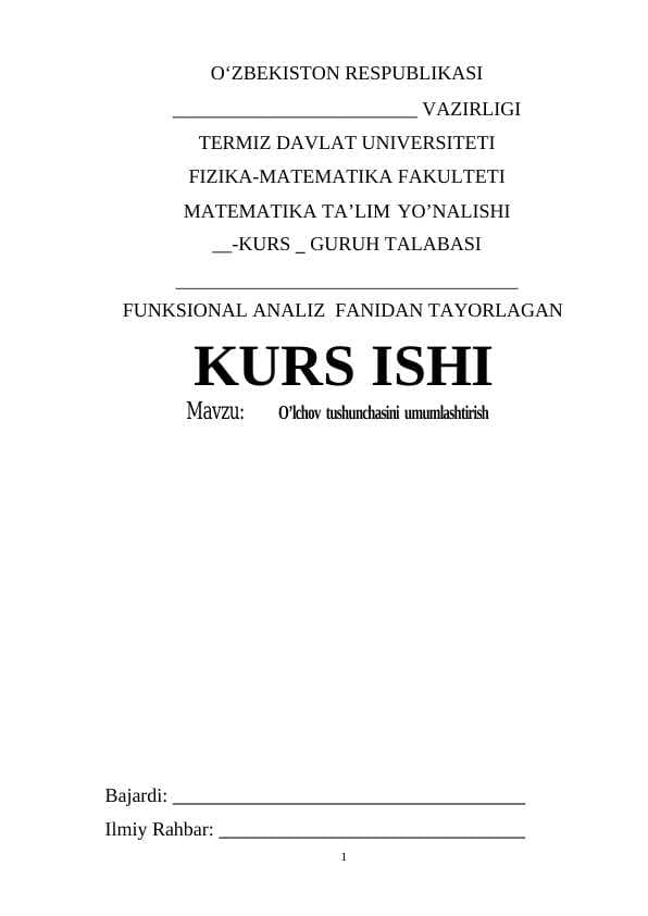O’lchov tushunchasini umumlashtirish