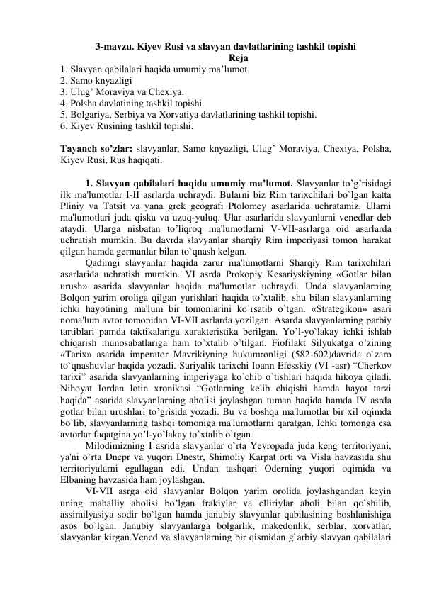 Kiyev Rusi va slavyan davlatlarining tashkil topishi