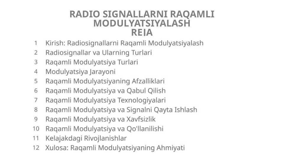 RADIO SIGNALLARNI RAQAMLI MODULYATSIYALASH