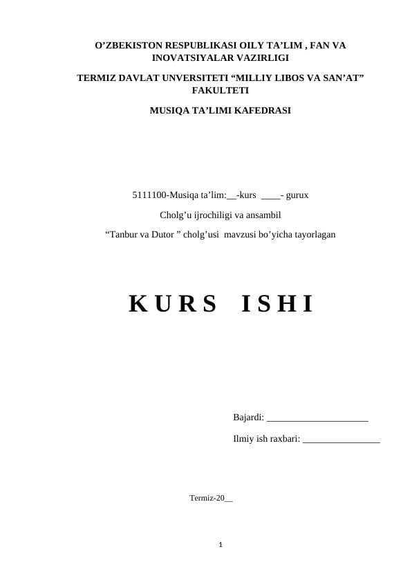 Tanbur va Dutor  cholg’usi