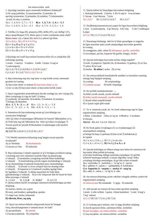 Sut emizuvchilar  sinfi