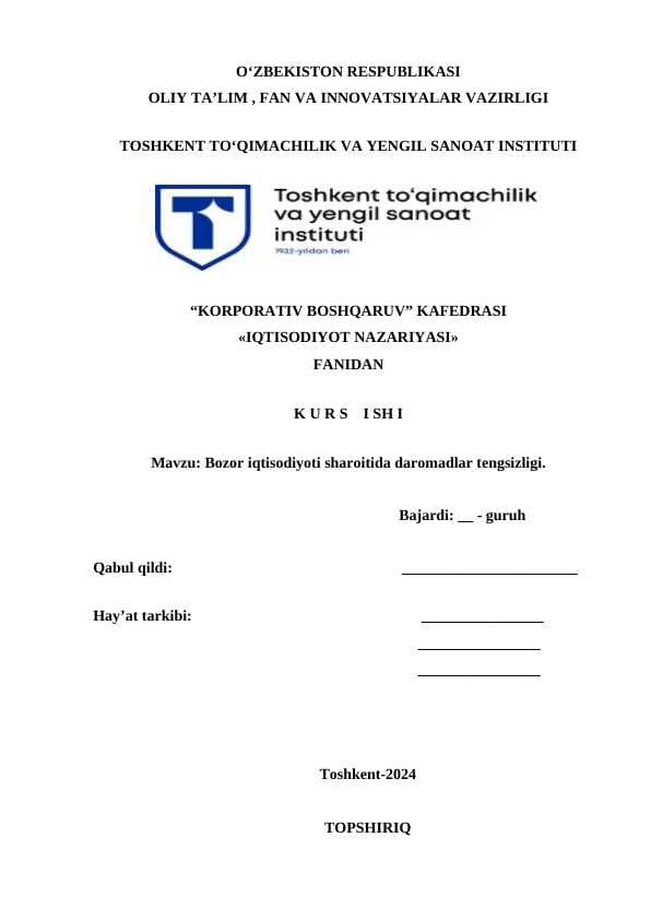 Bozor iqtisodiyoti sharoitida daromadlar tengsizligi