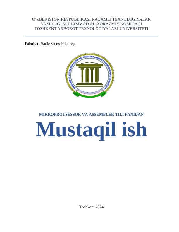 Berilgan variant bo'yicha formulani hisoblash dasturini assembler tilida tuzish