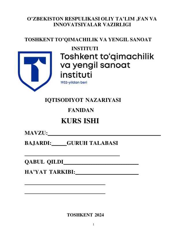 ISHLAB CHIQARISH XARAJATLARI VA ULARNI KAMAYTIRISH YO’LLARI