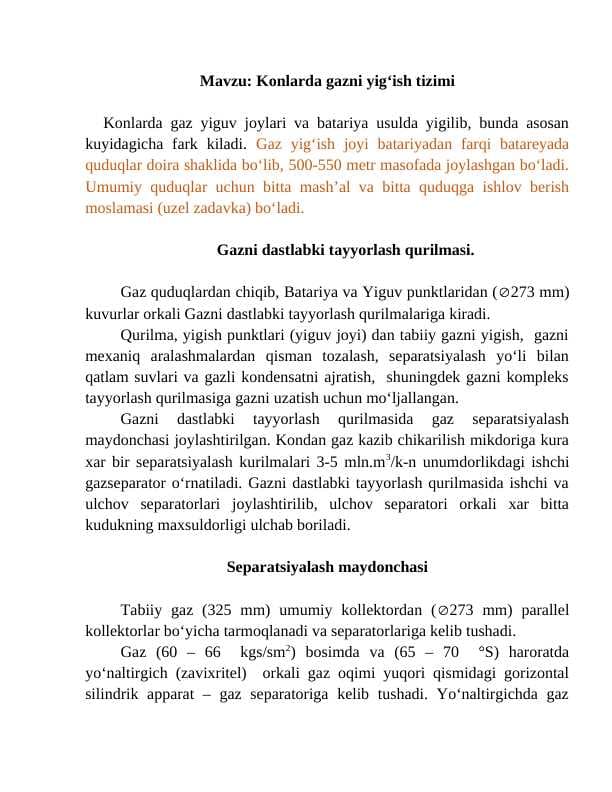 Konlarda gazni yig‘ish tizimi