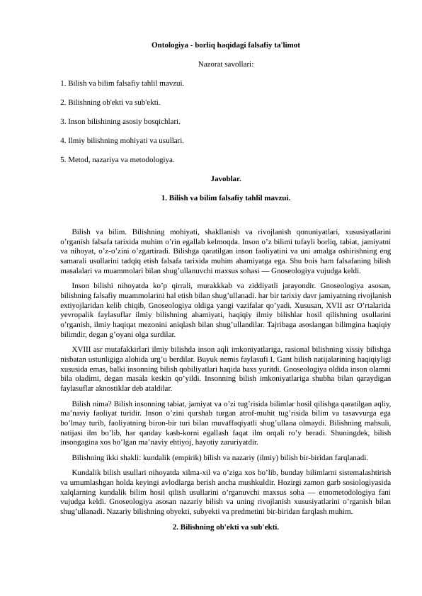 Ontologiya - borliq haqidagi falsafiy ta'limot maruza.docx