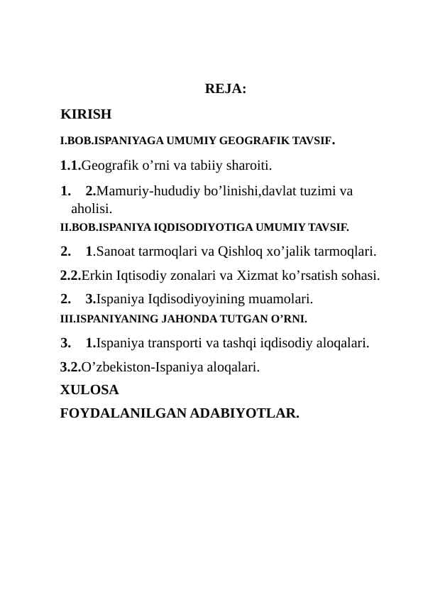 “ISPANIYA DAVLATIGA  IQDISODIY-GEOGRAFIK TAVSIF”