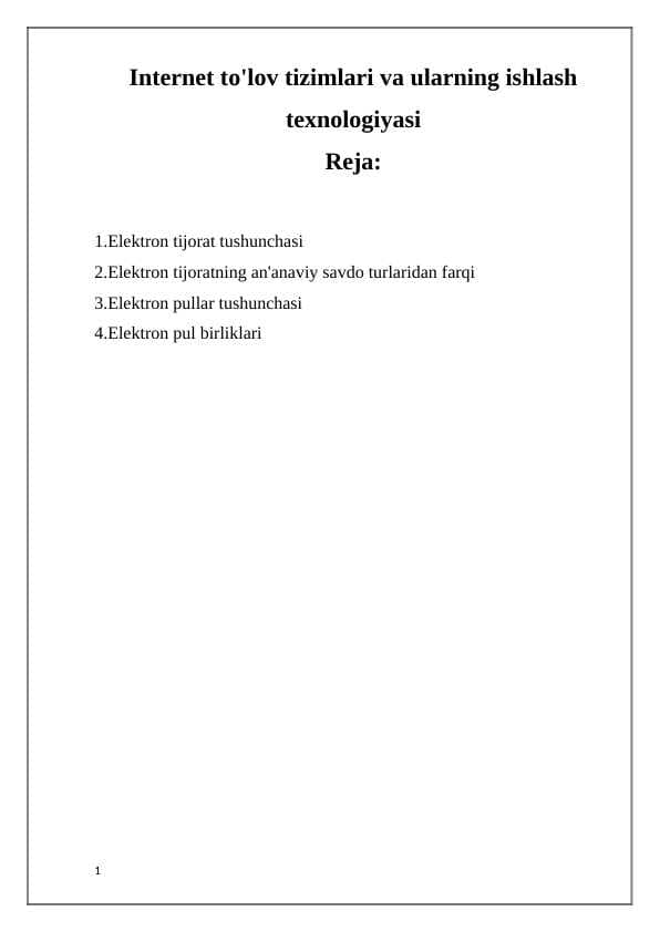 Internet to'lov tizimlari va ularning ishlash texnologiyasi