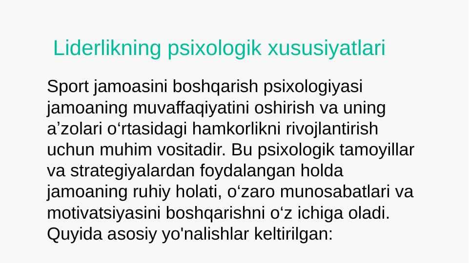 Liderlikning psixologik xususiyatlari