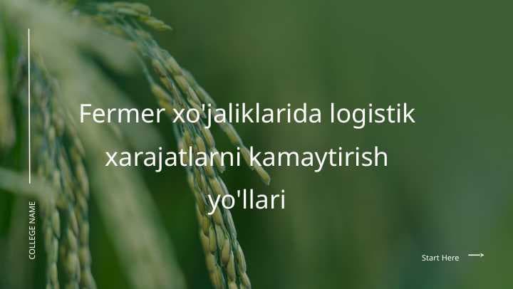 Fermer xo'jaliklarida logistik xarajatlarni kamaytirish yo'llari