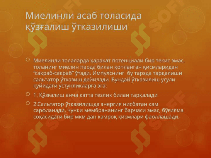 Мушаклар физиологияси. Асаб толаси ва синапслар.(Mushaklar fiziologiyasi.Asab tolasi va sinapslar)